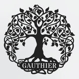 Tree of Life Art With Family Name In Roots Custom Illuminated Metal Sign Of Family Tree