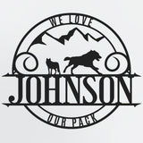 Wolves With Mountains Personalized Metal Lighted Wall Art With Family Name Or Custom Text